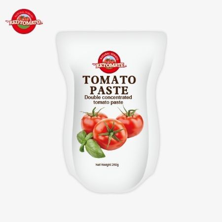 このスタンドアップサケットには 30%~100%の純度範囲で 250gの甘くて辛いトマトペーストが含まれています