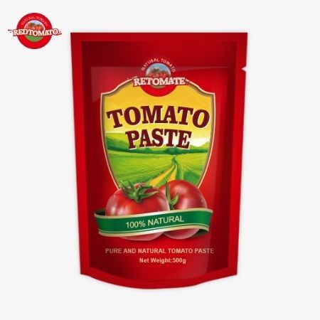 500gのスタンドアップサケットトマトペーストは便利なパッケージと美味しい味を提供します