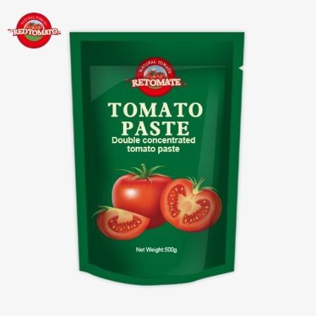 500gのスタンドアップポケットトマトペーストは 30%から100%の利便性のあるパッケージング 豊かな味と純度を提供しています