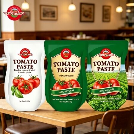 210g スタンドアップサシェトマトペースト 3 倍濃度 ISO HACCP BRC および FDA 基準に適合