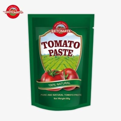 80g の スタンドアップ 袋 の 二重 濃縮 トマト パスト は 30% から 100% までの 純度 レベル で 提供 さ れ ます