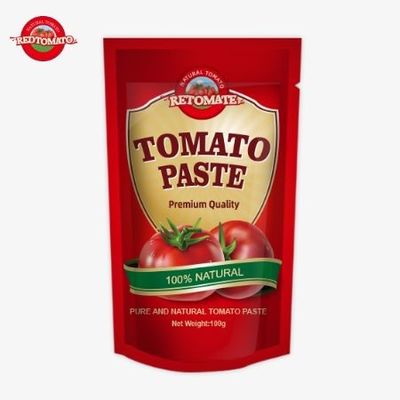 OEM 100g スタンドアップサケットには,純度30%~100%の二重濃縮トマトペストが含まれています.